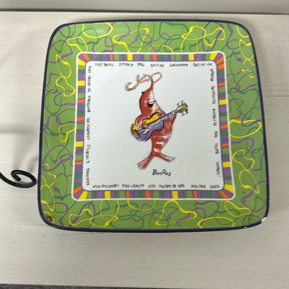 Boo Ray Shrimp Becky Denny 10.5 Cajun Character Square Plate With Stand - Picture 3 of 5